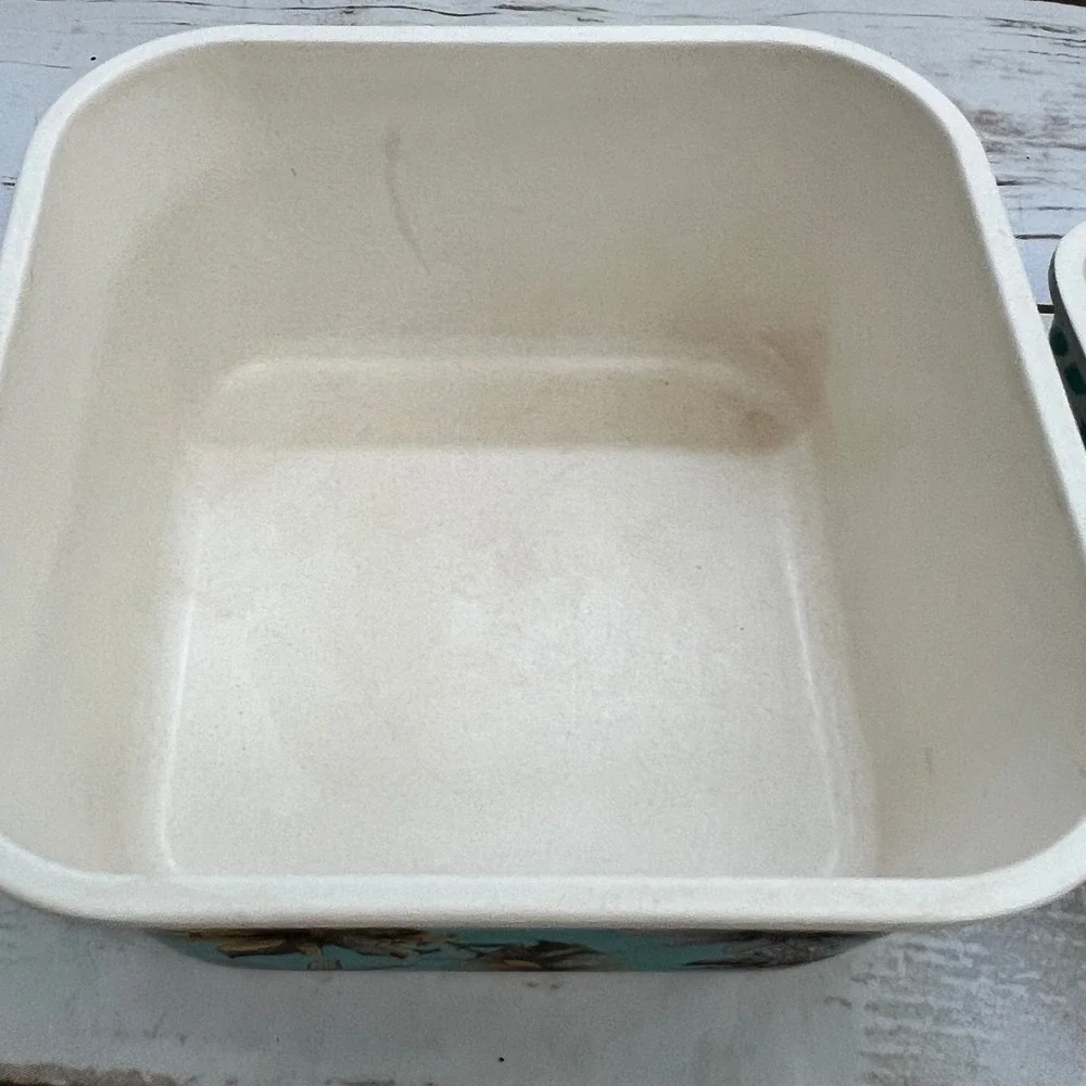 Bamboo‎ Fiber Nesting Bowls Teal Floral Bee Leaf Print Set of 2 S/M